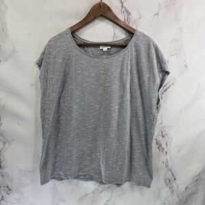 J Jill Shirt Women Medium Gray Striped Speckled Short Cap Sleeve Boxy Round Neck